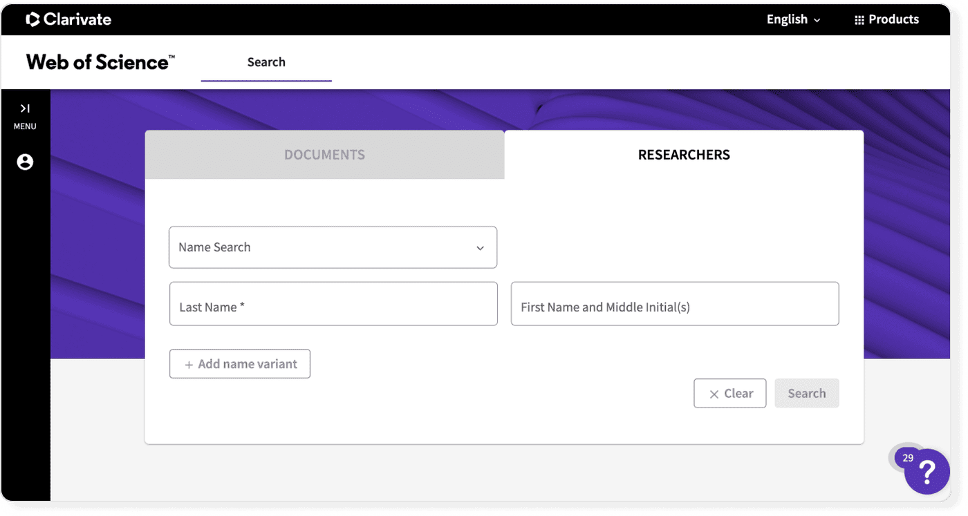Web of Science landing page